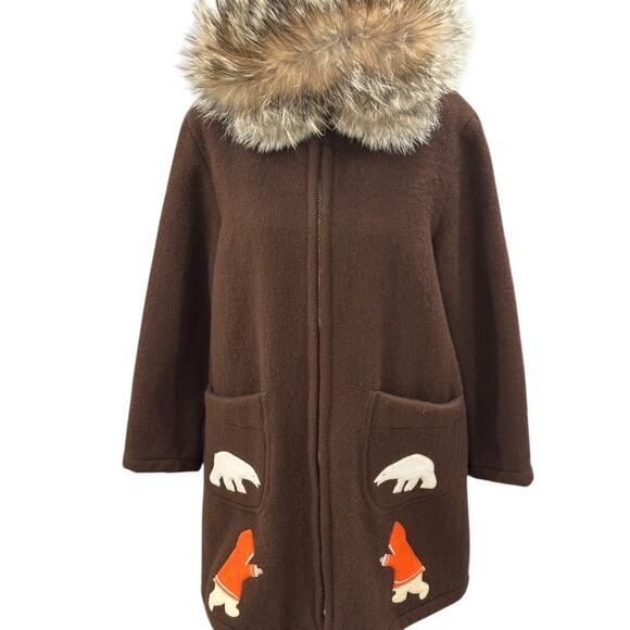 Vintage Inuvik Sewing Centre Wool Parka Canadian Arctic Fox Fur Coat - Picture 6 of 13